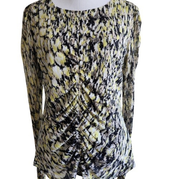 DKNY Women's Shirred Abstract-Print Long Sleeve Top - Picture 3 of 13